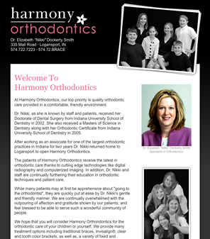 Harmony Orthodontics website screenshot
